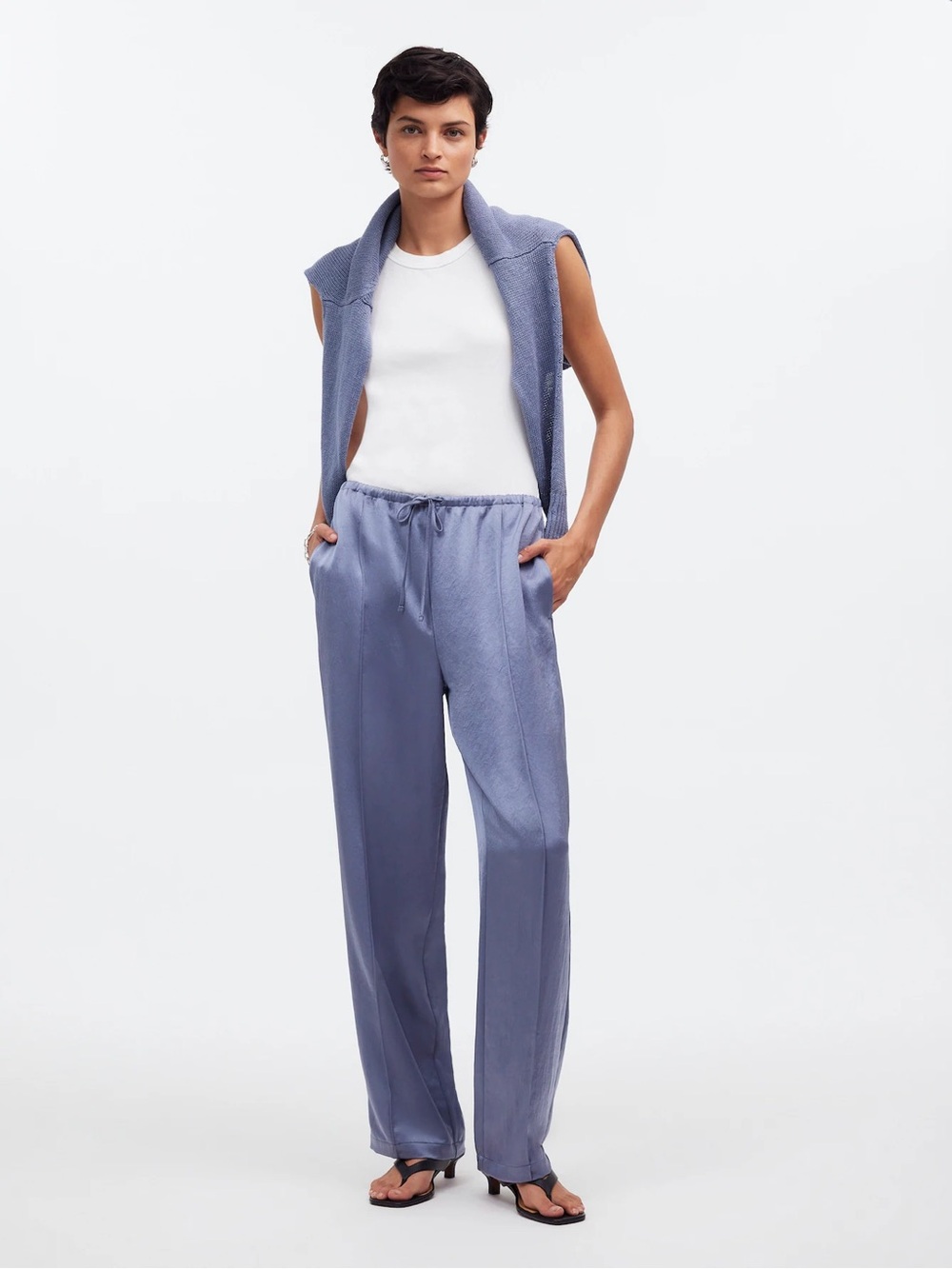 Madewell | Pintucked Slim Pull-on pants in satin
